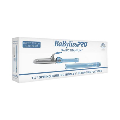 BaBylissPRO Nano Titanium 1.25" Spring Curling Iron + 1" Ultra-Thin Flat Iron Set