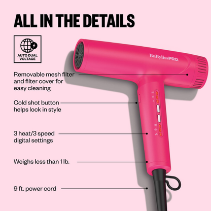 BaBylissPRO Limited Edition Nano Light High-Speed Ionic Dryer (Hot Pink)
