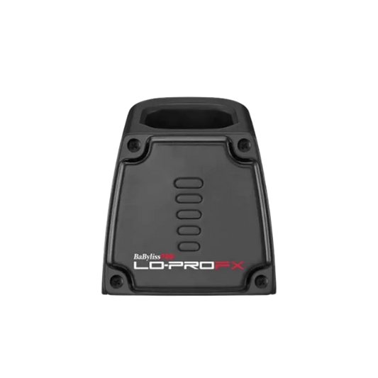 A black charging base for a BaBylissPro LoPro trimmer with the brand name printed on the front.