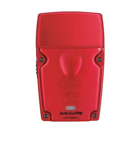 Red BaBylissPRO Lo-ProFX Compact single-foil shaver FXLPFS1RD with protective cap attached.
