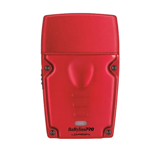 Red BaBylissPRO Lo-ProFX Compact single-foil shaver FXLPFS1RD with protective cap attached.