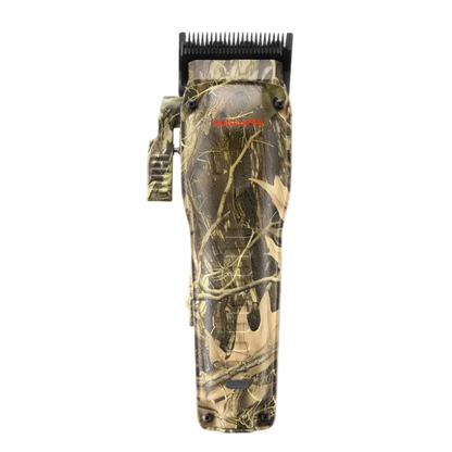 Camouflage-patterned hair trimmer on a white background