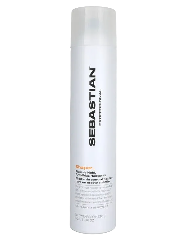 Sebastian Professional Shaper Flexible Hold Hairspray 10.6 oz silver aerosol can.