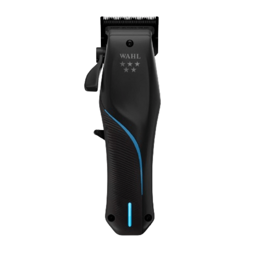 A black and blue Wahl cordless clipper with a fadeout adjustable blade designed for balding heads.